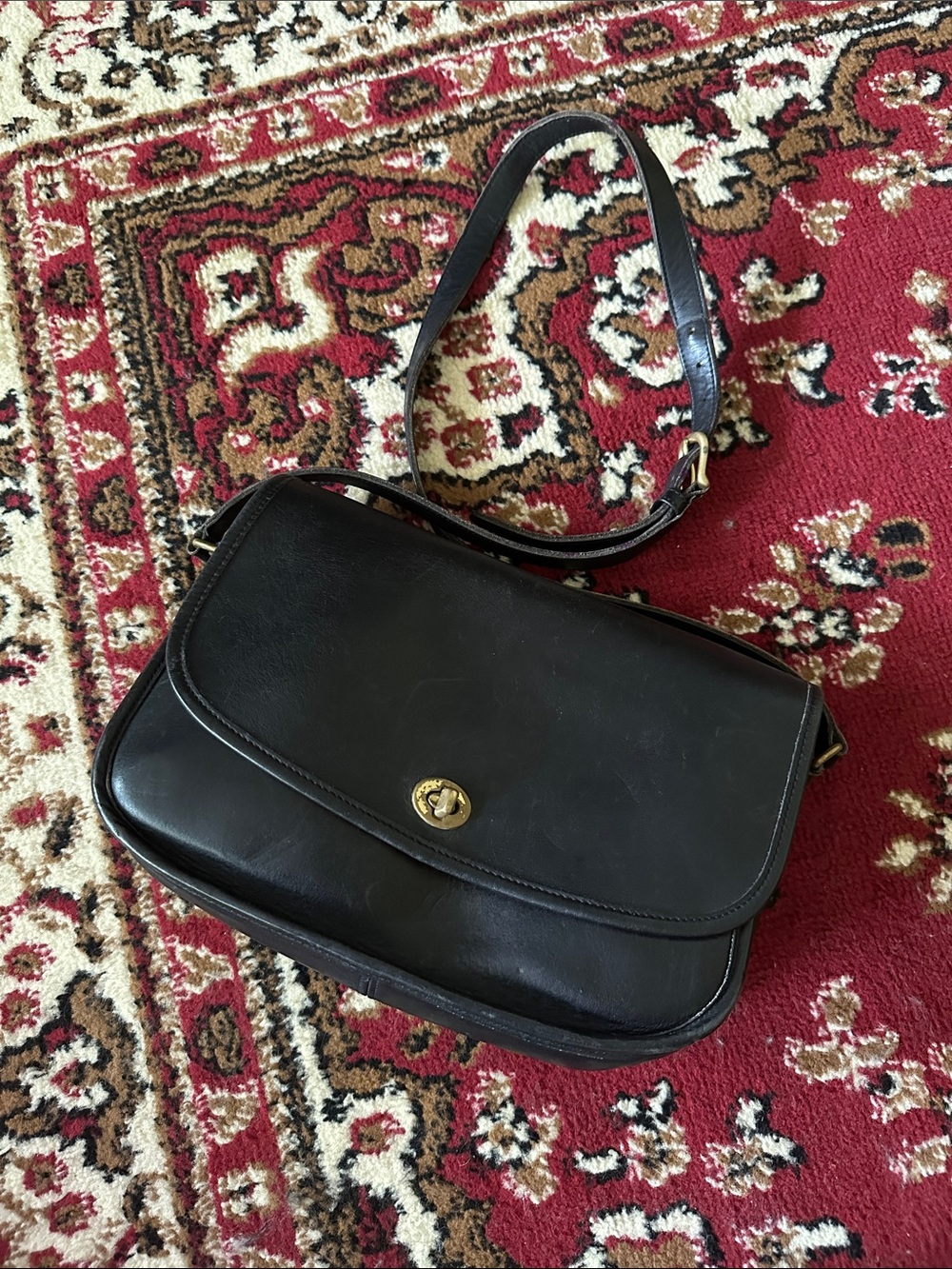Vintage Coach Black Leather Satchel with Gold Hardware